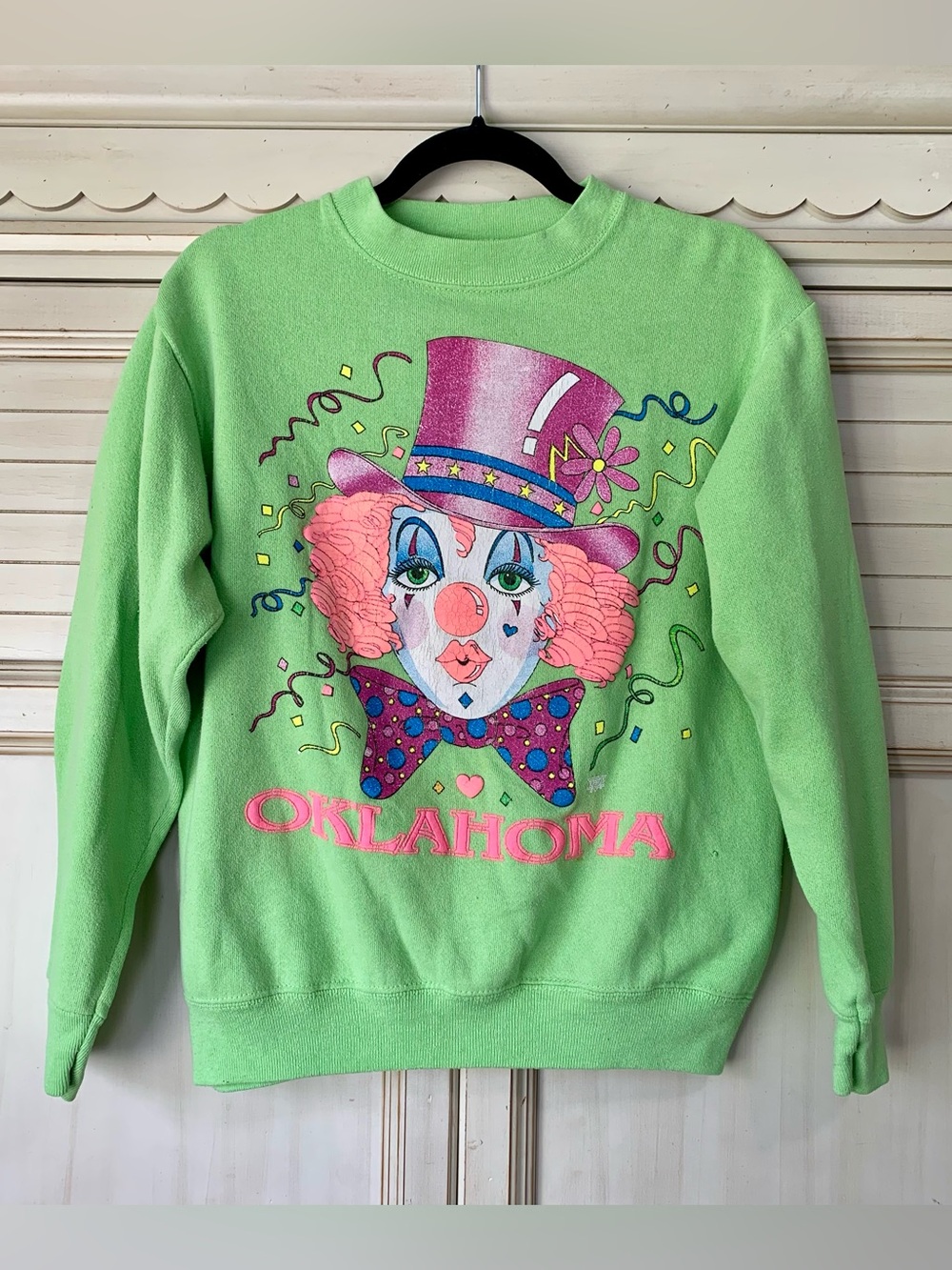 Vintage Green Clown Sweatshirt Jester Men’s Small Women’s Medium